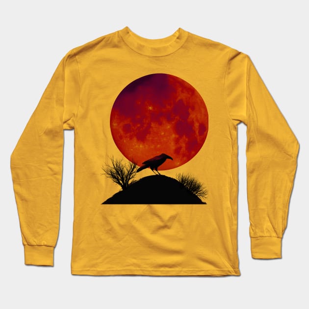 Raven and full moon Long Sleeve T-Shirt by orange-teal